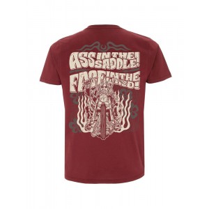 Dragstrip Clothing Ass in the Saddle Face in Wind stone washed burgundy t`shirt